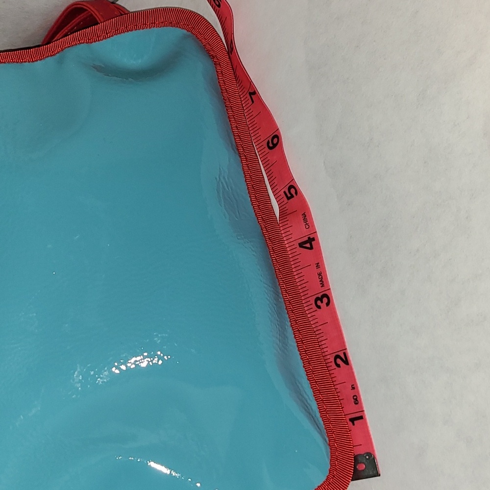 !NOT FOR SALE! bag Purse Cosmetic Pouch Blue Red Leather New in box - Picture 8 of 10